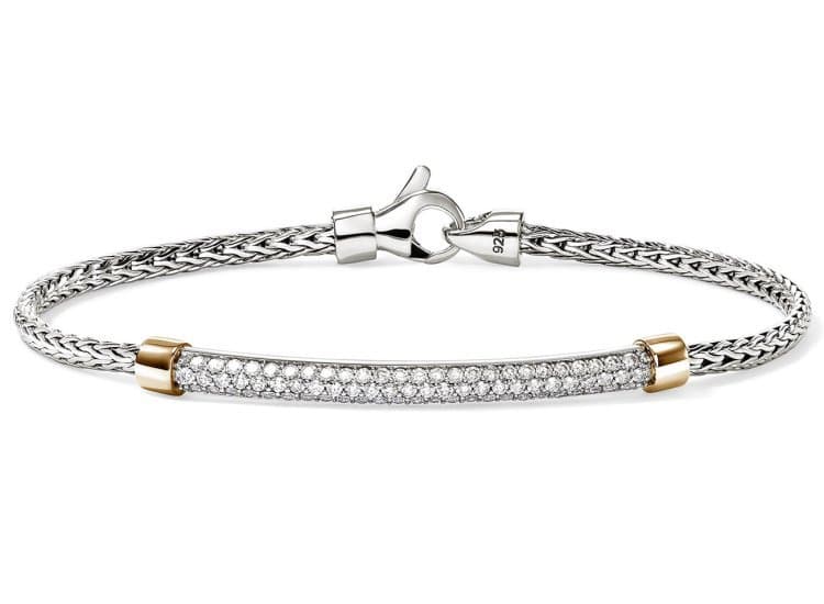 John Hardy JH Essential Pave Bracelet-Size Medium-in Sterling Silver with Diamonds