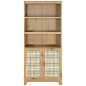 Manhattan Comfort Sheridan Modern Cane Bookcase with Adjustable Shelves-Nature