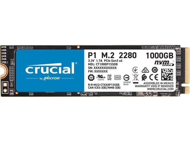 Crucial P1 1TB 3D NAND NVMe PCIe Internal SSD, up to 2000 MB/s-CT1000P1SSD8