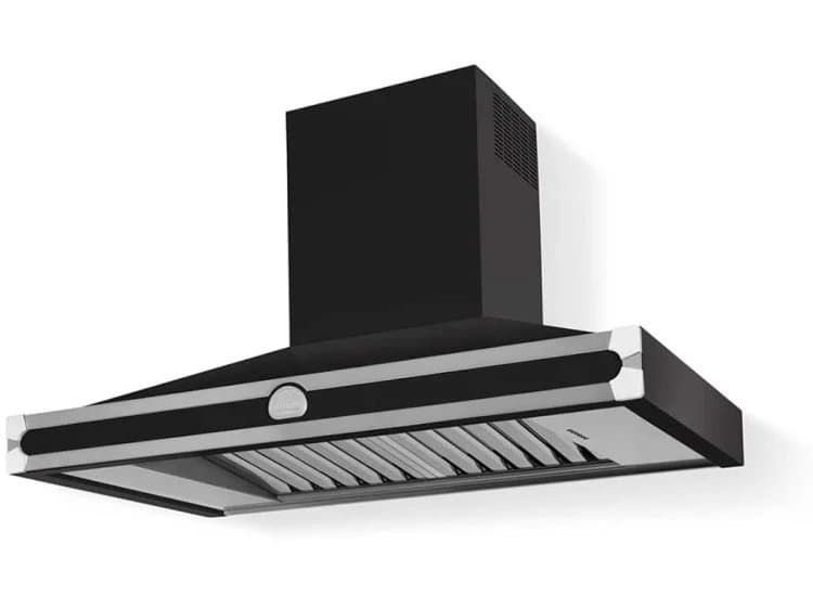 La Cornue CornuFe 110 43" Matte Black With Polished Chrome Accents Wall Hood - H1NP