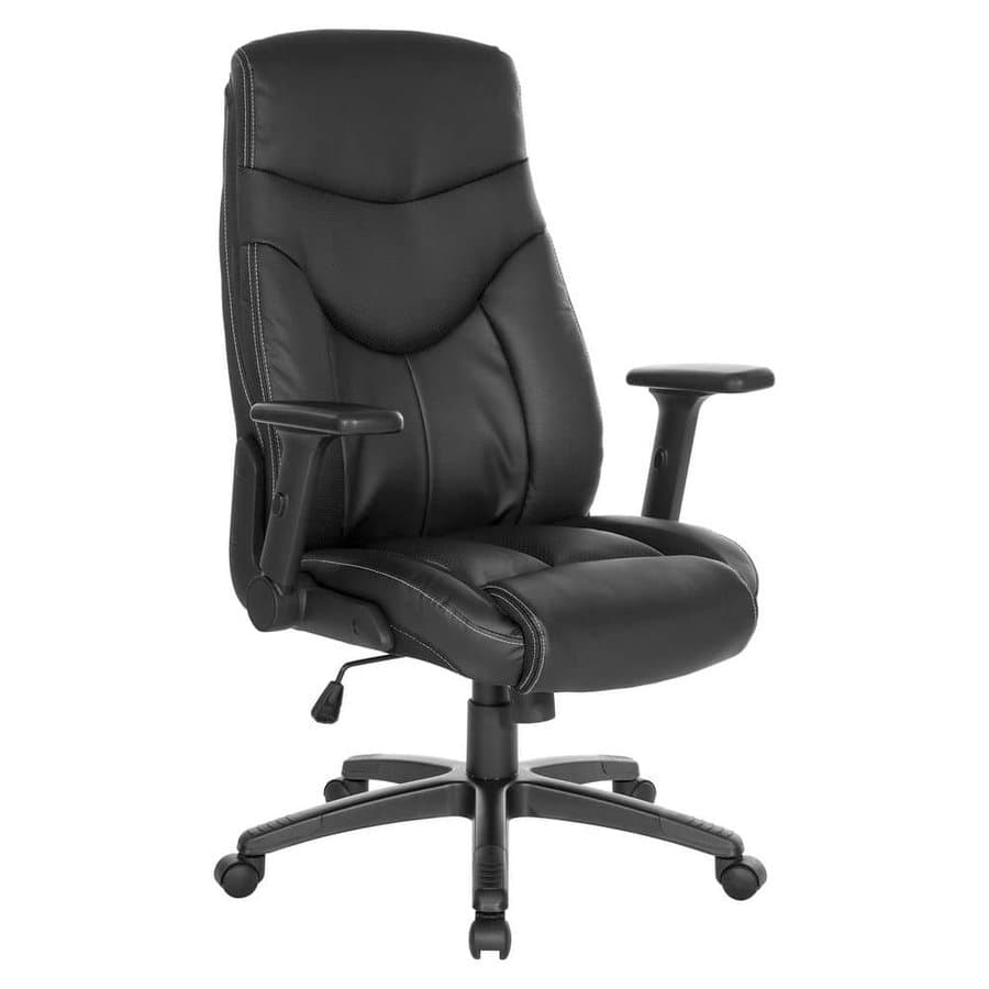 Work Smart Executive Black Bonded Leather High Back Office Chair with Adjustable Arms