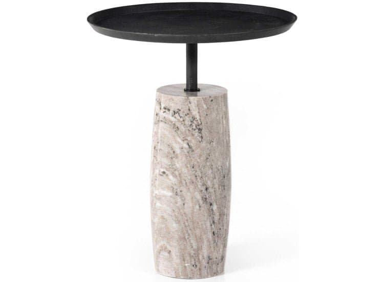 Four Hands Cronos End Table, Aged Grey and River Grey Marble