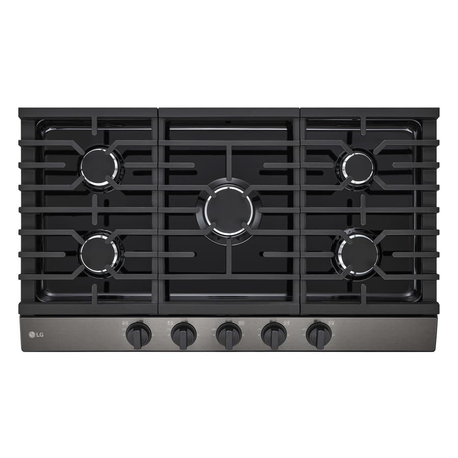 Whirlpool 36-in 5 burners Black Stainless steel Gas Cooktop