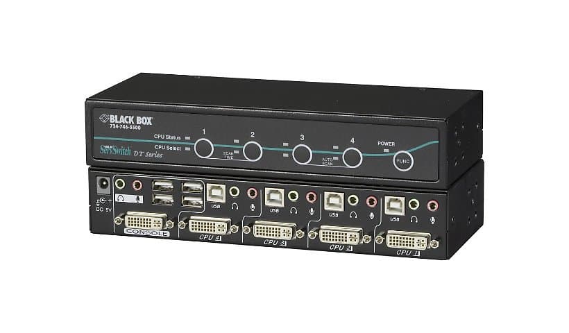 Black Box DT Series Desktop KVM Switch DVI-I with Transparent USB 2.0, Audio (4-Port)