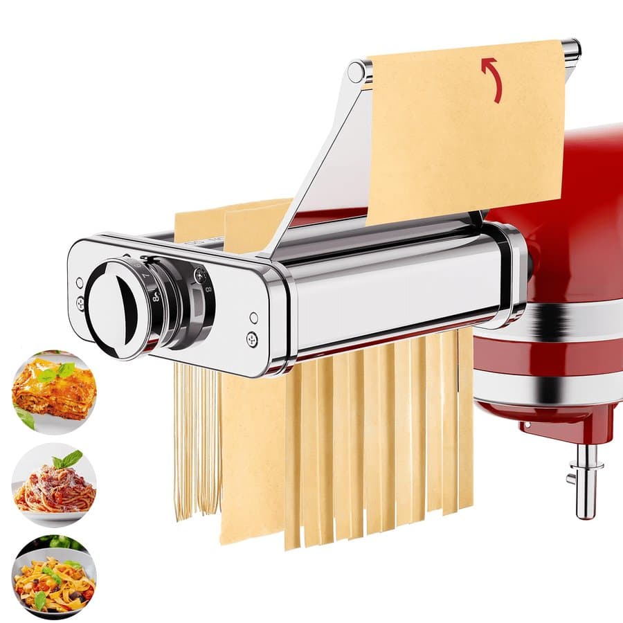GVODE 3-in-1 Stainless Steel Pasta Maker Attachment for KitchenAid Stand Mixer, Pasta Roller, Spaghetti & Fettuccine Cutter Set, Premium KitchenAid Mixer Attachments