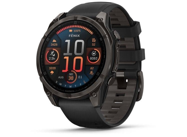 Garmin fenix 8 Smartwatch 47mm AMOLED Sapphire, Carbon Gray DLC Titanium with Black Silicone Band