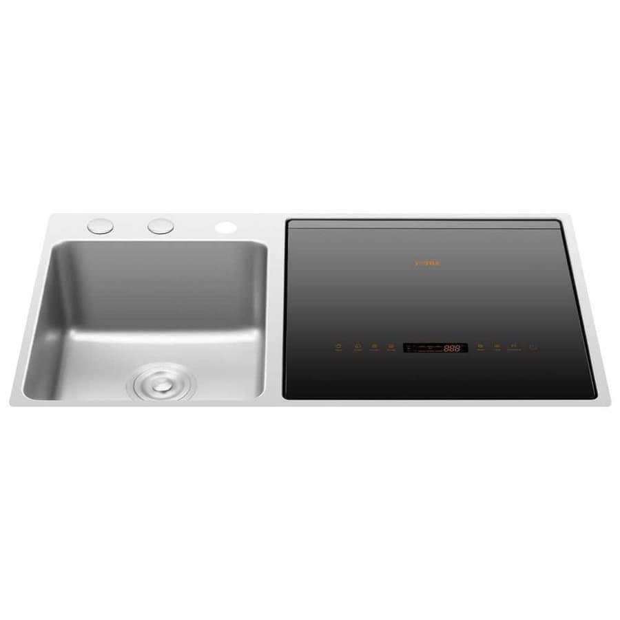 18 in. 3 in. 1-Counter-top Mounted Sink and Right Dishwasher Combination System in Stainless and Black, Produce Cycle