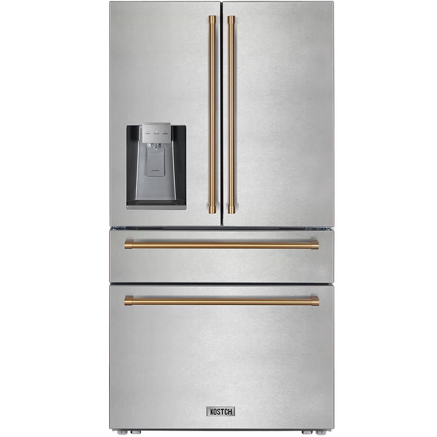 KOSTCH 21.6 Cu.Ft French Door Refrigerator with Ice/Water Dispenser, Stainless Steel with Bronze Handles, Energy Star Certified KOS-36RFD07T-SG
