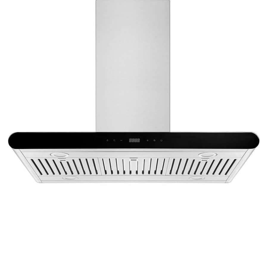 Deluxe 36 in. 400 CFM Ducted Kitchen Island Range Hood with Exhaust Kitchen Vent Duct and 4x LED Lights in Black