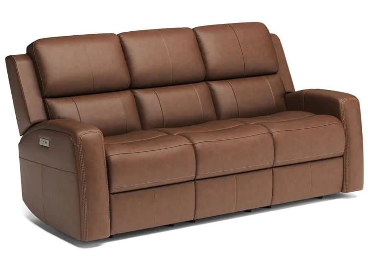 Flexsteel Linden Brown Leather Power Reclining Sofa With Power Headrests & Lumbar