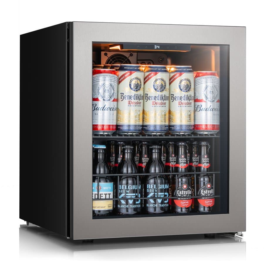16.9"W 65-Cans 1.62Cuft Freestanding/Built-In Single Zone Beverage Cooler with Quiet Compressor Refrigerator, Stainless Steel