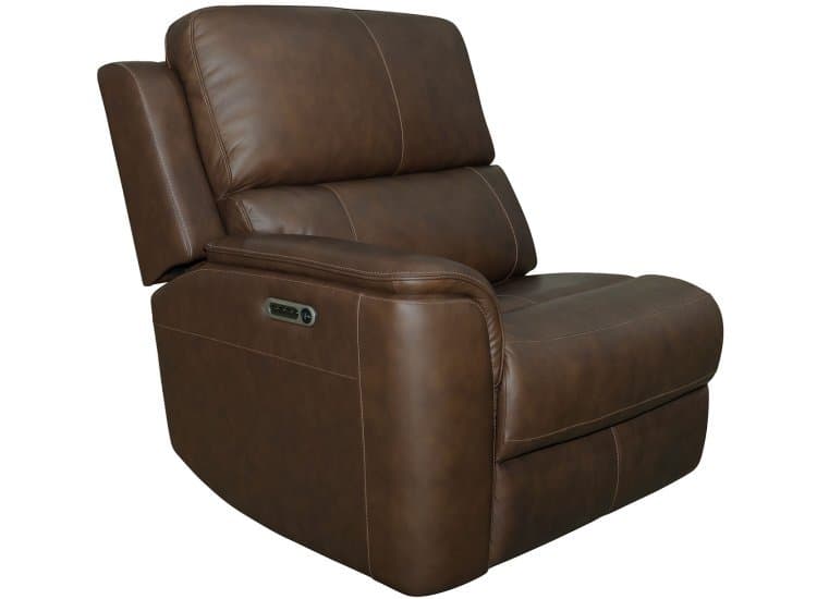 Flexsteel Power Recliner LAF Henry with Power Headrest and Lumbar, Burnt Umber Leather Finish