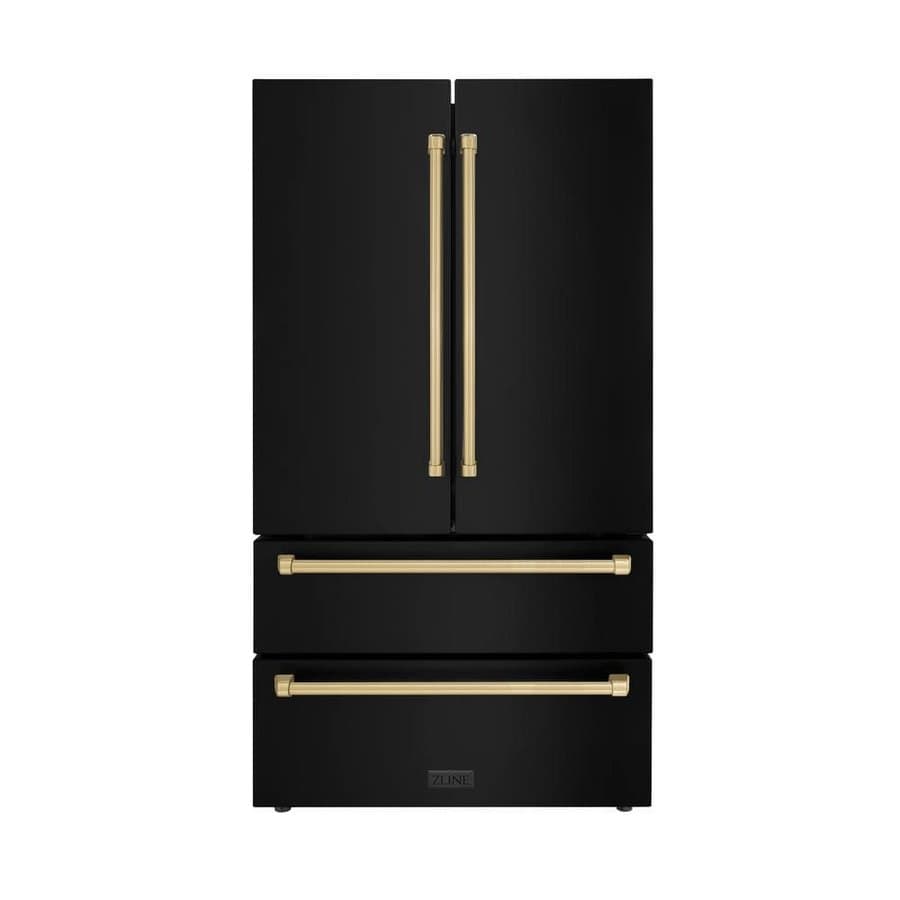 ZLINE Kitchen and Bath Autograph Edition 36 in. 4-Door French Door Refrigerator with Internal Ice Maker in Black Stainless & Champagne Bronze