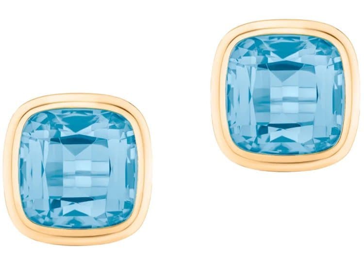 Goshwara Manhattan Cushion Bezel Set Studs with Blue Topaz in 18K Yellow Gold