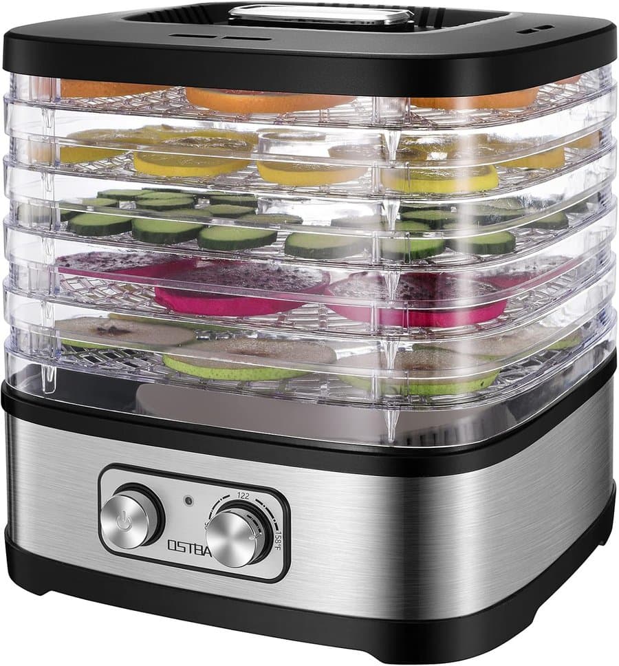 OSTBA Electric food dehydrator with 5 BPA-free trays and adjustable temperature control for drying fruits vegetables herbs and jerky