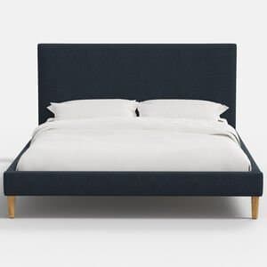 Skyline Furniture Linen Fabric Upholstered Queen Size Platform Bed-Navy