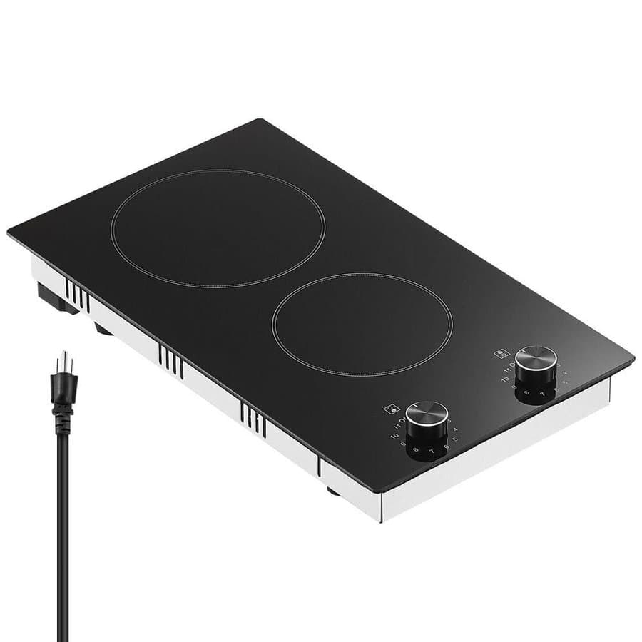 Electric Cooktop, 12 in. 2 Burners Built-in Electric Stove Top, 1800 W Ceramic Top Radiant Cooktop, with Glass Panel