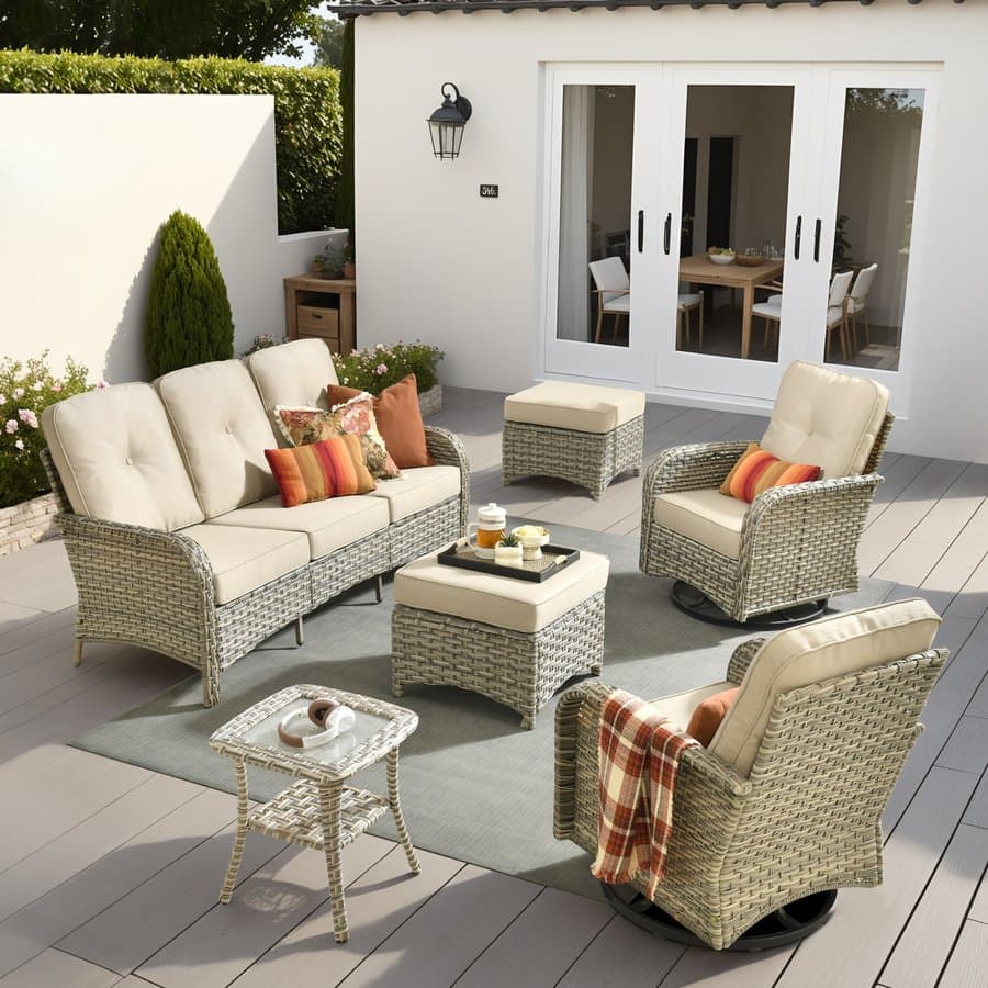 XIZZI Scorpio 5 -Piece Rattan Patio Sofa Conversation Set with Beige Cushions