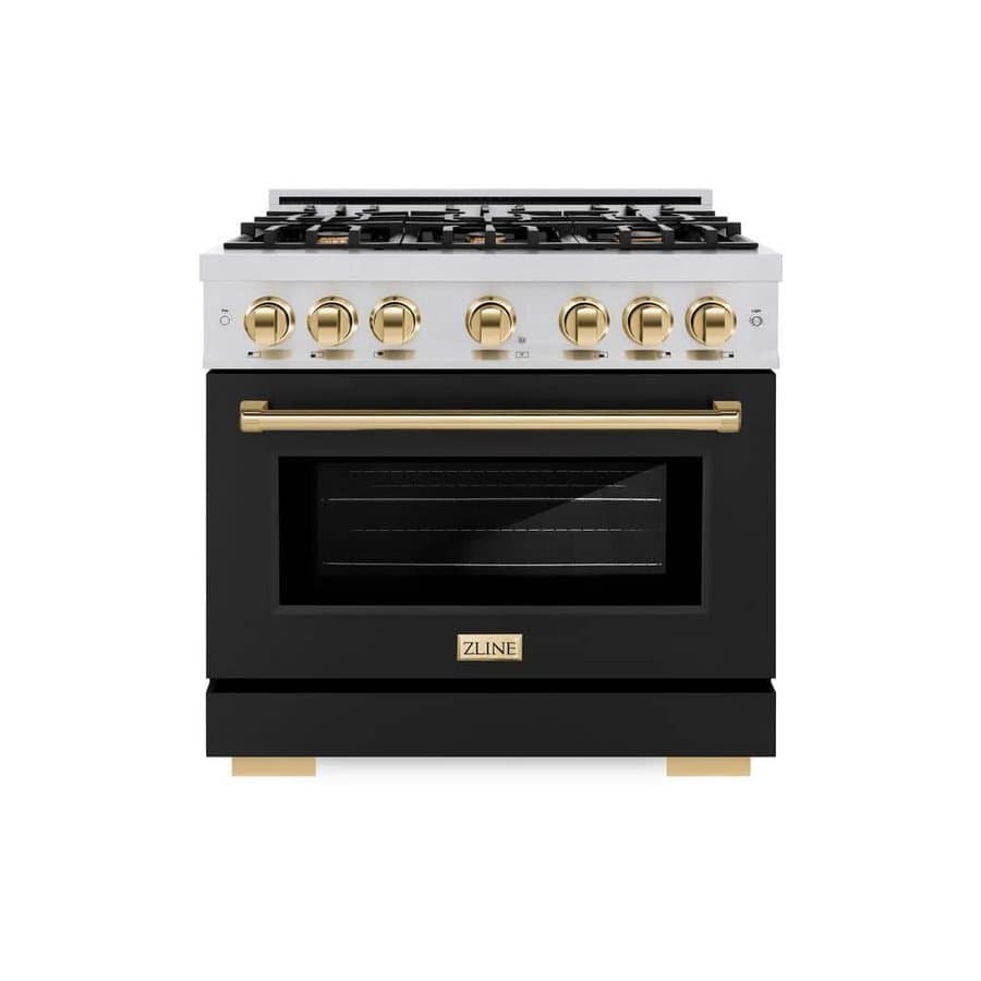 Select 36 in. 6-Burner Gas Range with Gas Convection Oven in Stainless Steel, Matte Black, and Polished Gold
