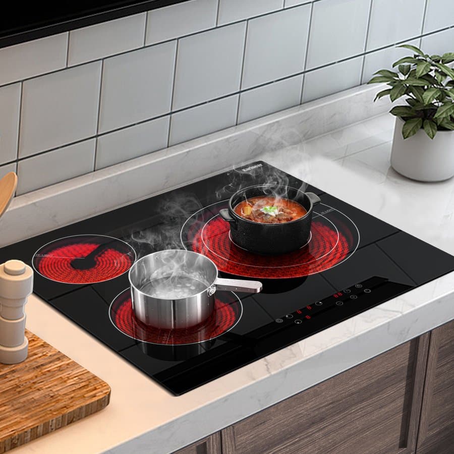 Karinear 24 Inch Electric Cooktop, Built-in Electric Stove Top, 3 Burners 5700W KNC-603T1-US