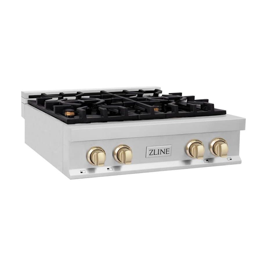 Autograph Edition 30 in. 4 Burner Front Control Gas Cooktop with Polished Gold Knobs, Stainless Steel