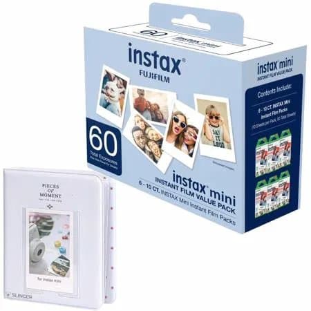 Fujifilm Instax Mini White Instant Film, 60 Exposures with Photo Album