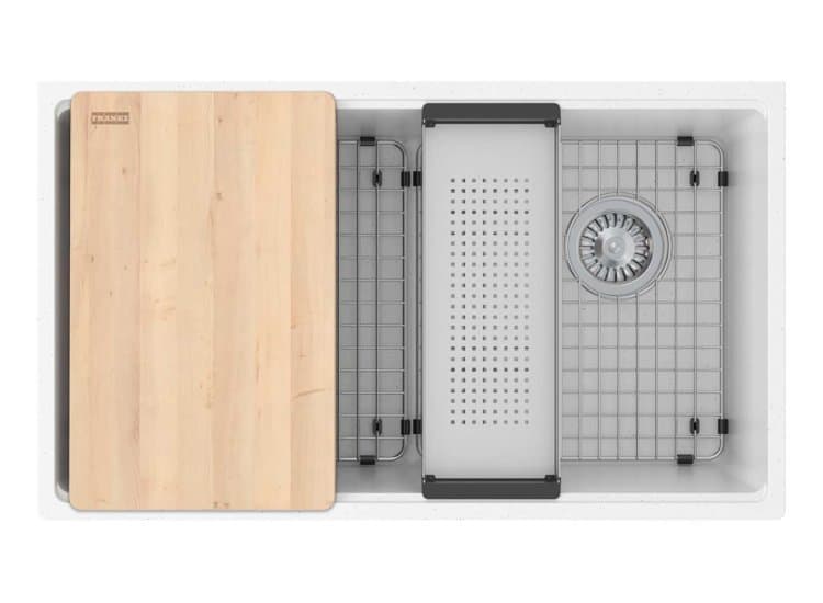 Franke 33-Inch Maris Workcenter Kitchen Sink, Polar White Granite