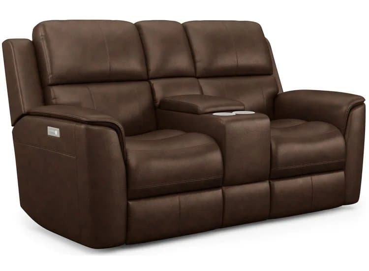 Flexsteel Henry Power Reclining Loveseat With Console & Power Headrests & Lumbar, Burnt Umber Leather