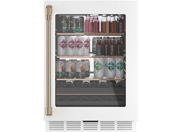 Cafe 5.1 Cu. Ft. Beverage Center 24-Inch Wide, Matte White Frame with Brushed Bronze Hardware