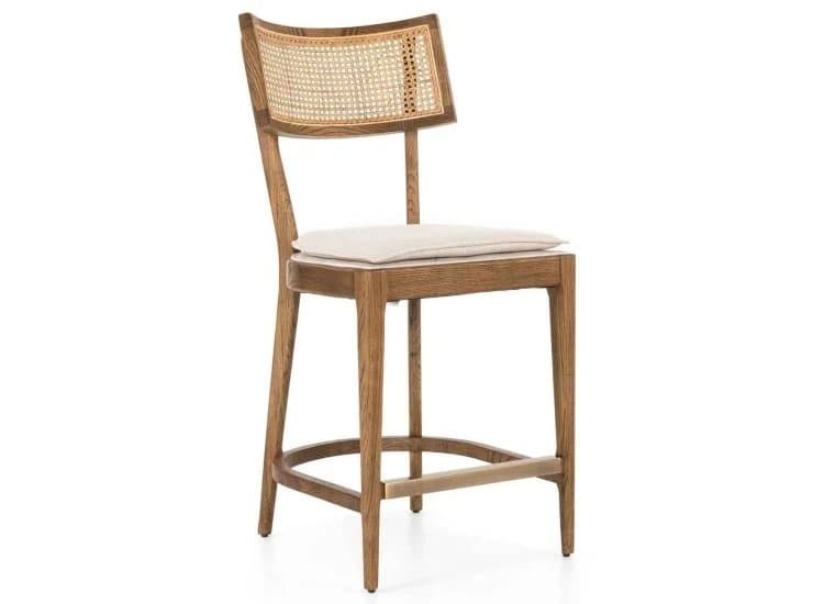 Four Hands Britt Counter Stool, Toasted Nettlewood with Savile Flax