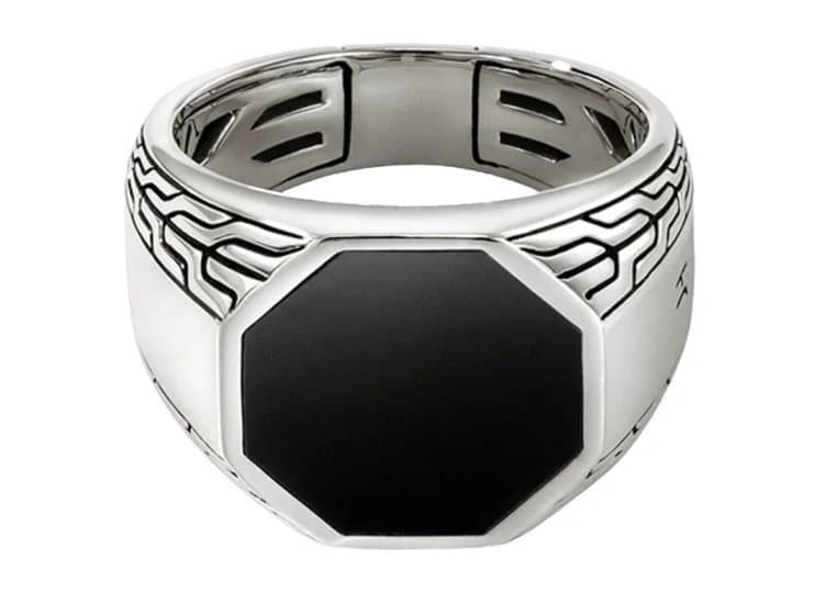 John Hardy Signet Ring Size 10 in Sterling Silver and Treated Black Onyx