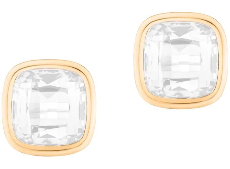 Goshwara Manhattan Cushion Bezel Set Studs with Moon Quartz in 18K Yellow Gold