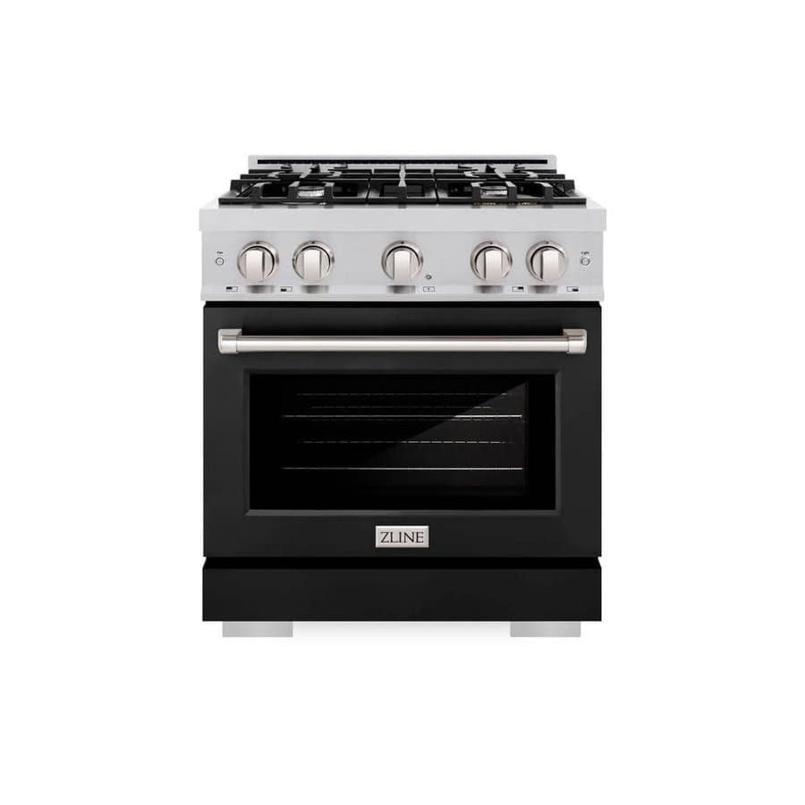 Select 30 in. 4-Burner Dual Fuel Range with Convection Oven, Stainless Steel and Matte Black Door