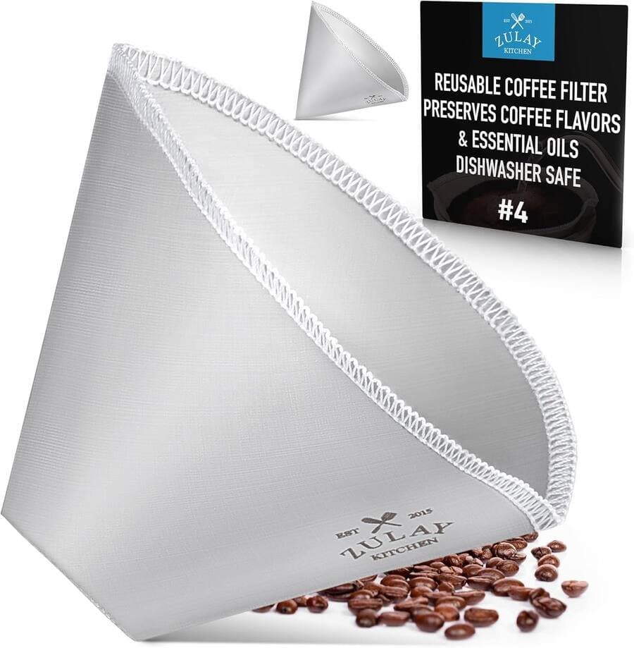 Zulay Kitchen Reusable Pour Over Coffee Filter-Flexible Stainless Steel Mesh Coffee Filter Cone (1 Count)