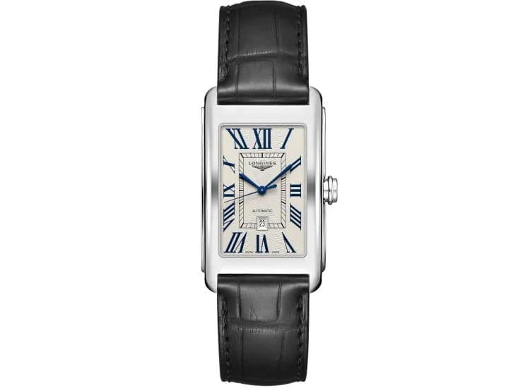 Longines DolceVita Black Leather Strap, Silver Dial Watch
