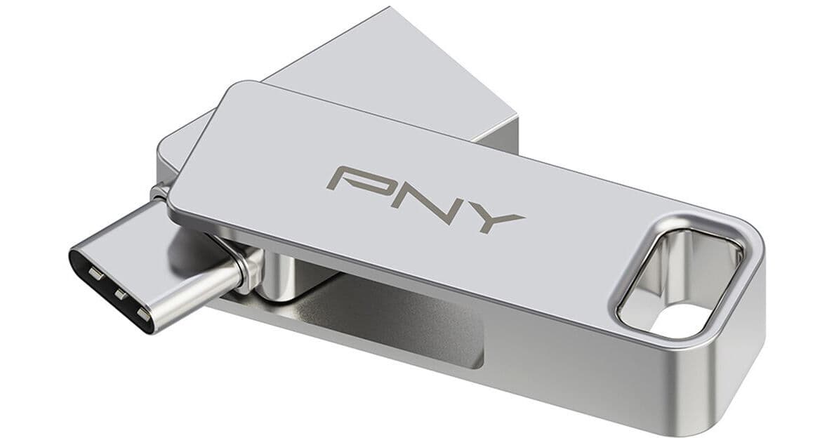 PNY 128GB DUO LINK USB-A and C 3.2 Gen 1 Flash Drive (Silver)