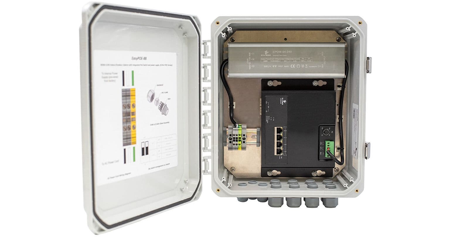 EtherWAN EasyPoE Lite Series 4-Port PoE + 1-Port RJ45 Security Cabinet Solution