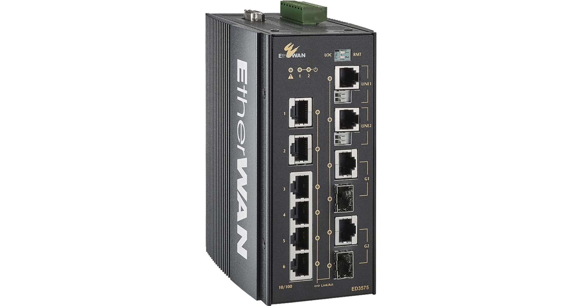 EtherWAN Hardened Managed 6-Port 10/100BASE-TX + 2-Port Gigabit Combo SFP Switch with 2-Port Copper Pair Extender