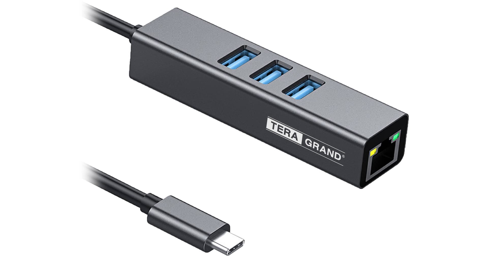 Tera Grand USB 3.1 Type-C Gigabit Ethernet Adapter & 3-Port USB Hub (Gray)