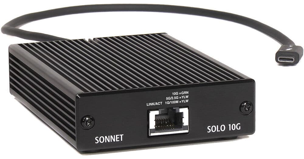 Sonnet Solo 10G Thunderbolt 3 to 10 Gigabit Ethernet Fanless Adapter with NBASE-T Support