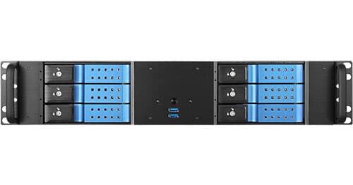 iStarUSA D-260HN 2U Compact 6 x 3.5" HDD Bay Trayless Hotswap microATX Chassis (Blue HDD Handles)