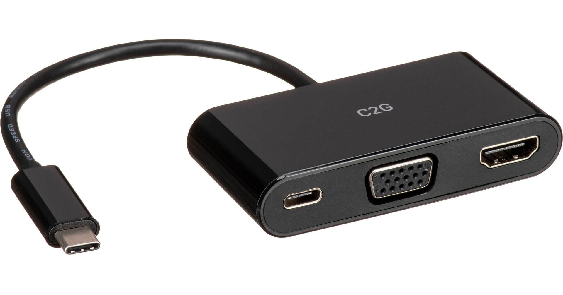 C2G USB Type-C to HDMI and VGA Adapter with Power Delivery (Black)