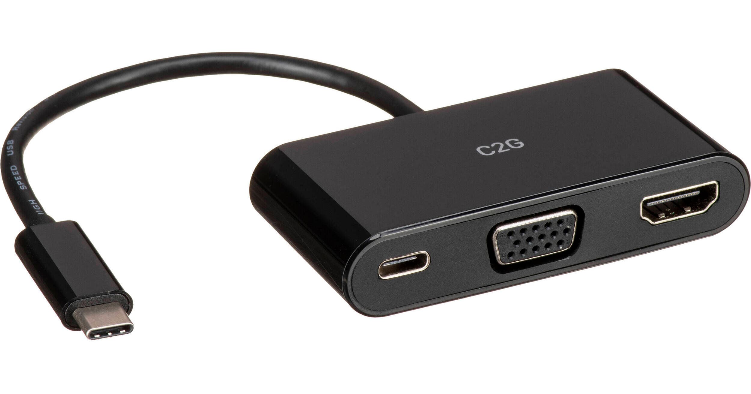 C2G USB Type-C to HDMI and VGA Adapter with Power Delivery (Black)