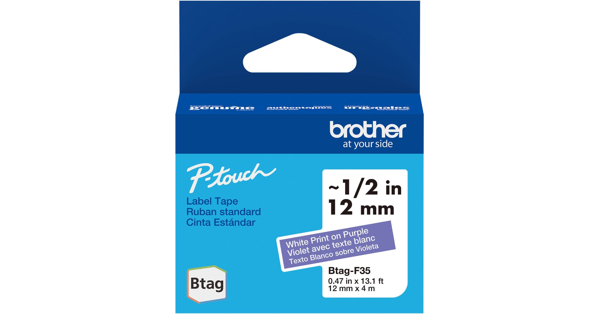 Brother Btag Label Tape for P-Touch PT-N10, PT-N20 & PT-N25BT (White on Purple, 0.5" x 13.1')