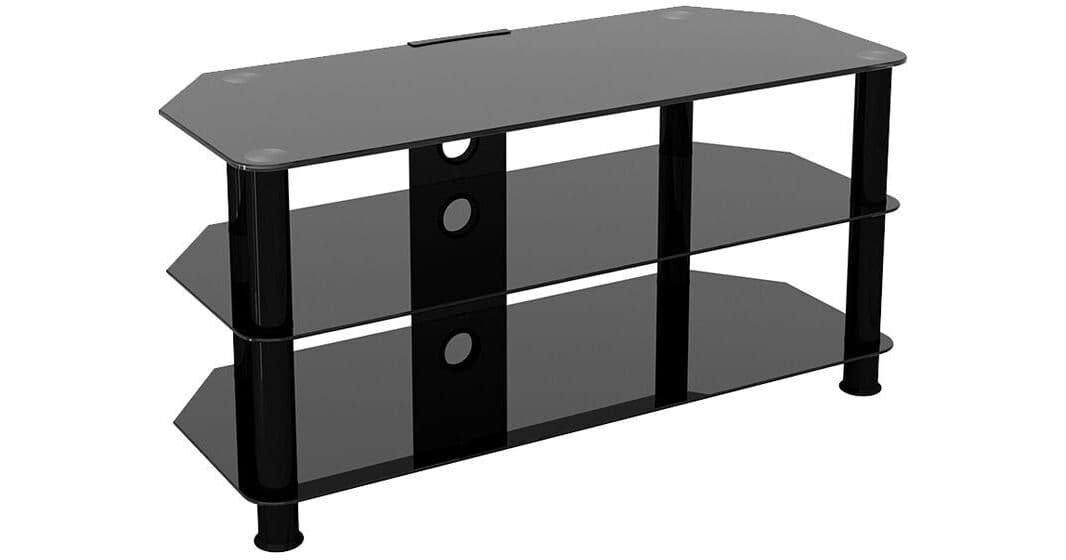 AVF Group 39" Classic Corner Glass TV Stand with Cable Management (Black with Black Glass)