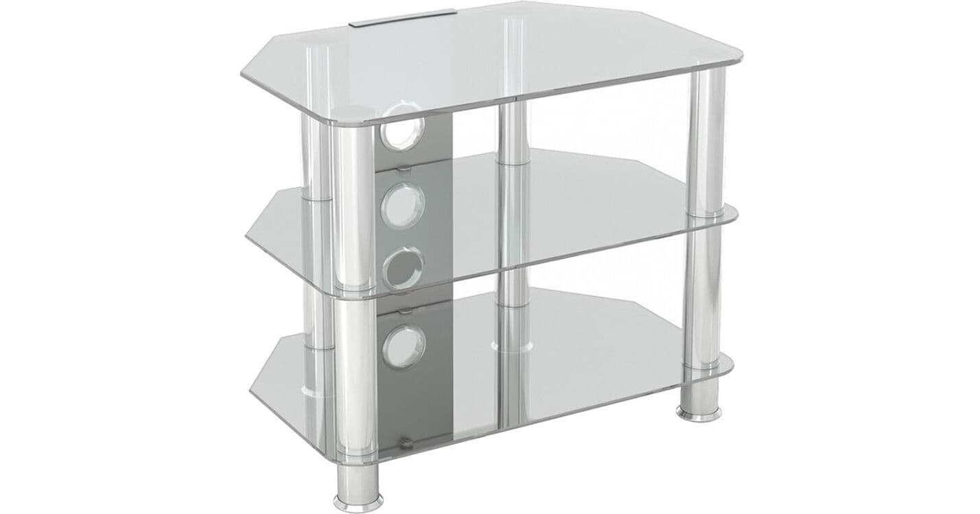 AVF Group Classic Corner Glass TV Stand (Chrome Frame, Clear Glass)
