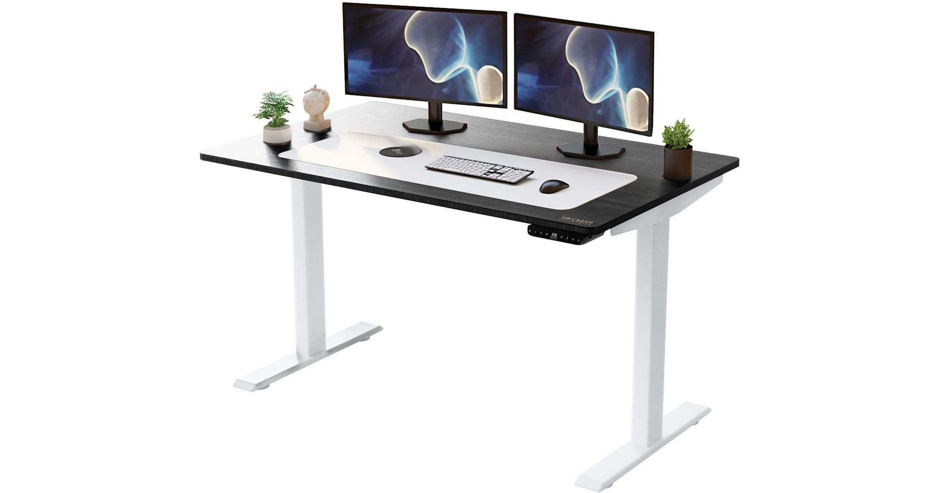 Uncaged Ergonomics Rise Up Electric Adjustable Height Sit/Stand Desk (White Frame, Black Bamboo Desktop)