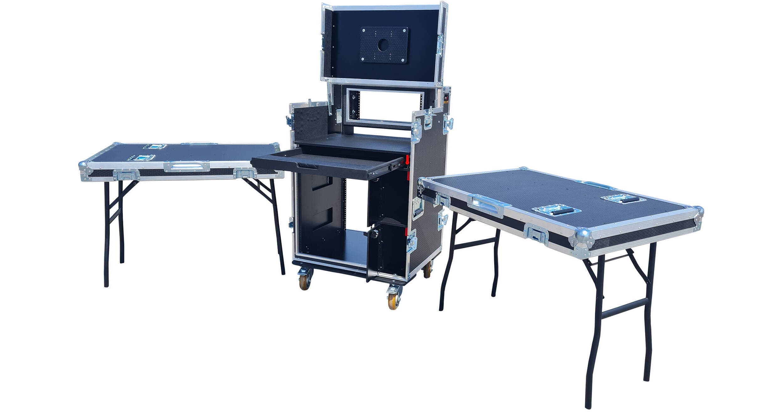 ProX Mobile AV Broadcasting Streaming Recording Studio Workstation Case (4 RU Top, 12 RU Bottom, Aluminum Finish)