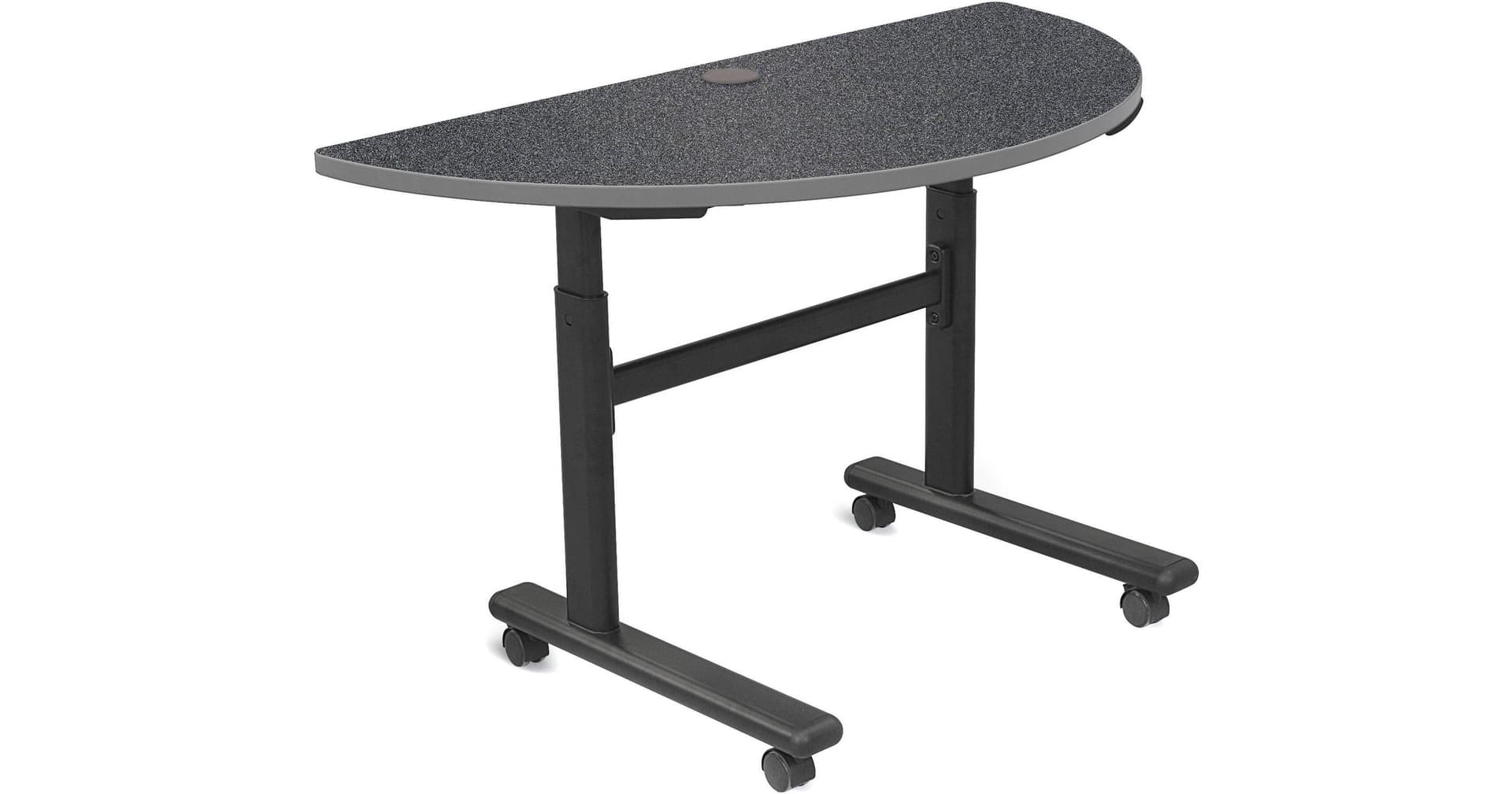 Balt Height Adjustable Sit and Stand Flipper Table (Half Round, Graphite Nebula Laminate, Platinum Edge)