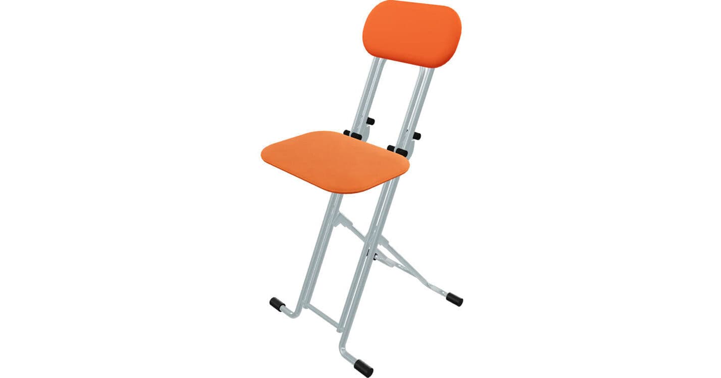 PLATEAU CHAIRS Terrace Series Folding Chair with Tangerine Vinyl Leather Seat & Silver Frame